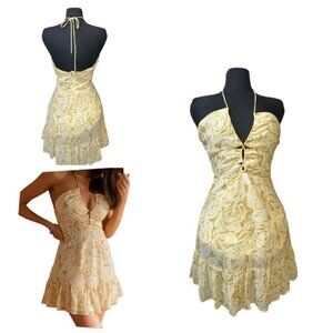 DRAWSTRING BUST MINI DRESS FLORAL YELLOW MINI DRESS Ruffle